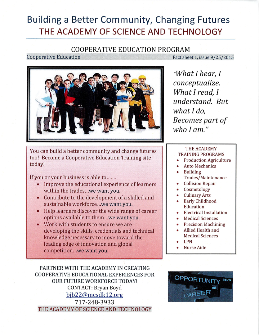 Cooperative Education Fact Sheet - Download PDF Below Image